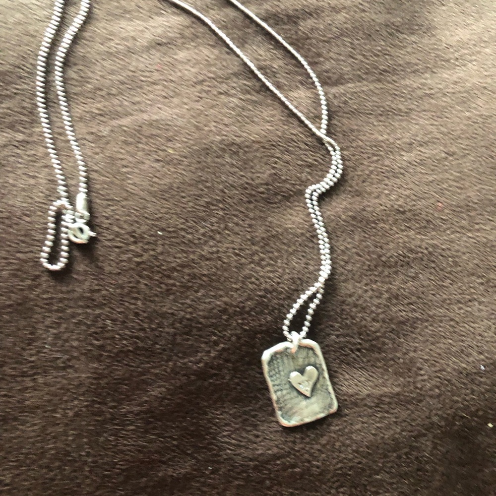 Sterling Silver Heart Tag Pendant Necklace - Silver
